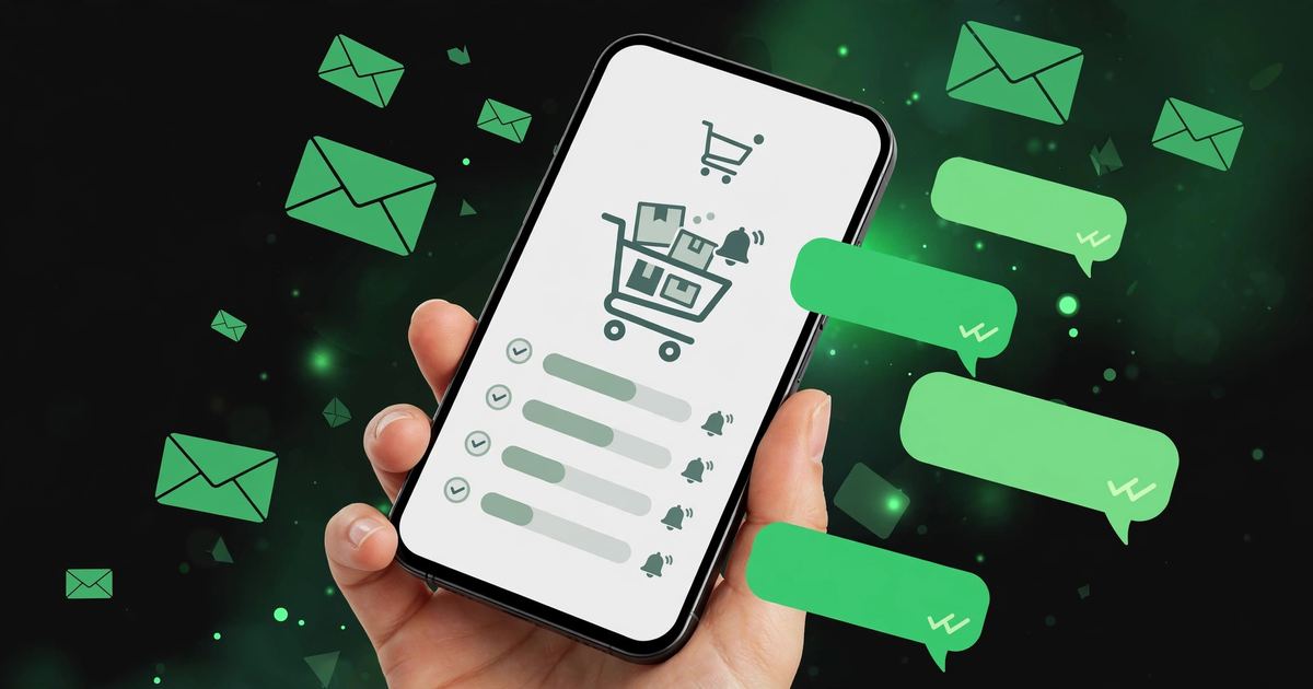 WooCommerce abandoned cart recovery email and WhatsApp reminder on a phone