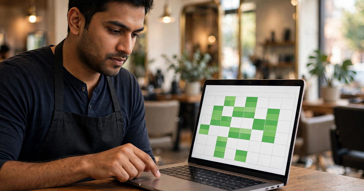 Salon owner testing a wordpress booking system pakistan appointment calendar on a laptop