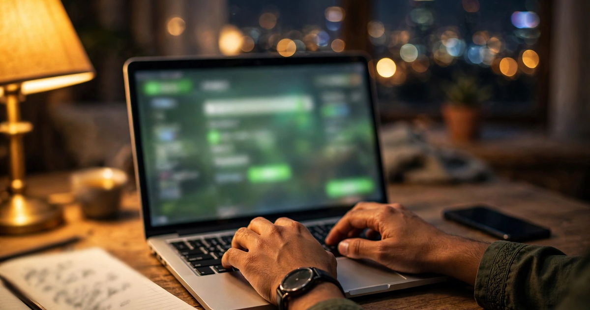 Karachi business owner learning to choose domain name pakistan for a new website on a laptop