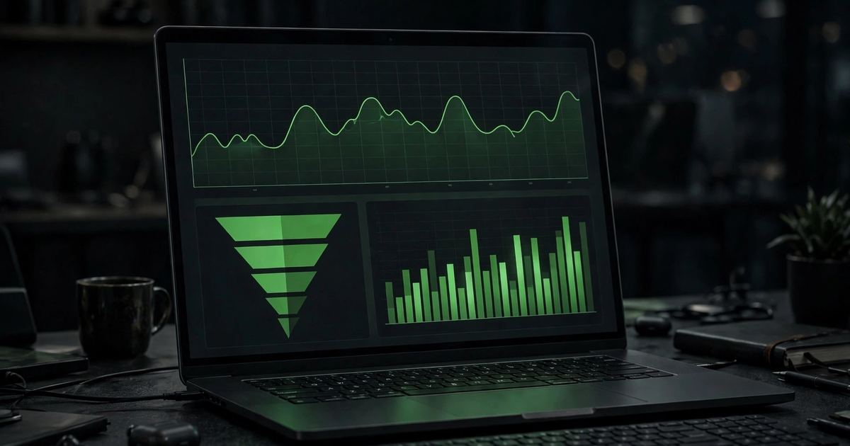 performance marketing dashboard with charts, funnel and campaign metrics