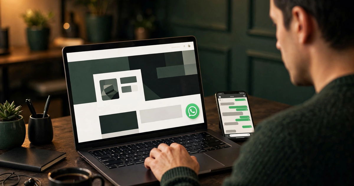 Business owner testing a whatsapp chat button wordpress setup on a laptop